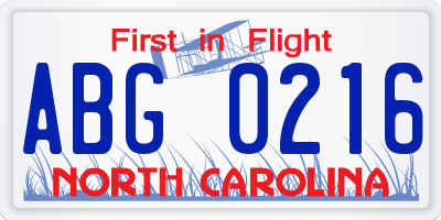 NC license plate ABG0216