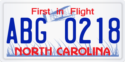 NC license plate ABG0218