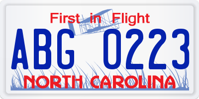 NC license plate ABG0223