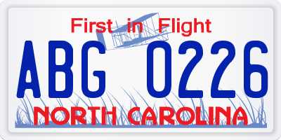 NC license plate ABG0226