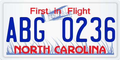 NC license plate ABG0236