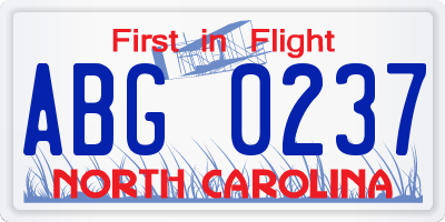 NC license plate ABG0237