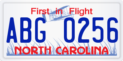 NC license plate ABG0256