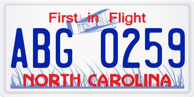 NC license plate ABG0259