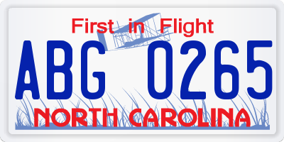NC license plate ABG0265