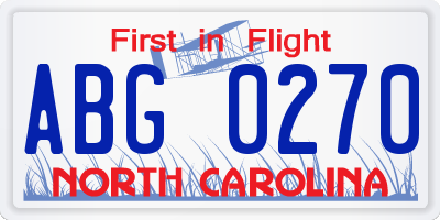 NC license plate ABG0270