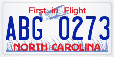 NC license plate ABG0273