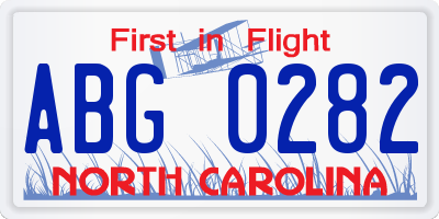 NC license plate ABG0282