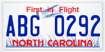 NC license plate ABG0292