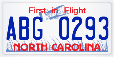 NC license plate ABG0293