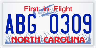 NC license plate ABG0309