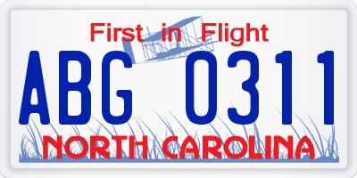 NC license plate ABG0311