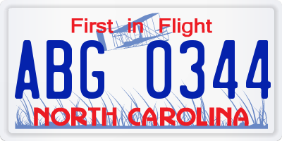 NC license plate ABG0344
