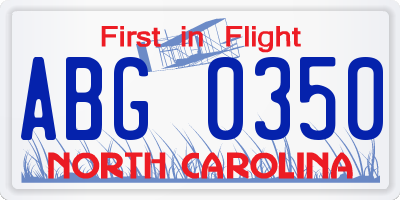 NC license plate ABG0350
