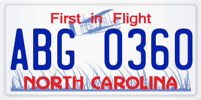 NC license plate ABG0360