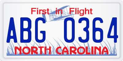 NC license plate ABG0364