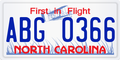 NC license plate ABG0366