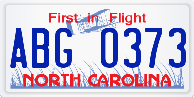 NC license plate ABG0373