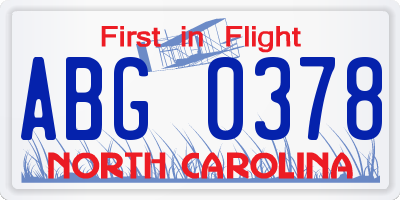 NC license plate ABG0378