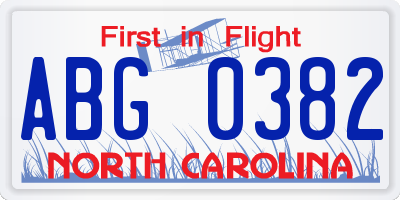 NC license plate ABG0382