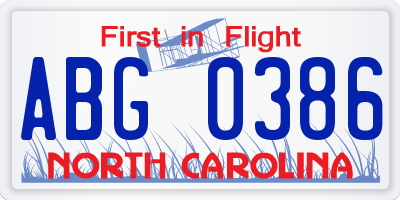 NC license plate ABG0386