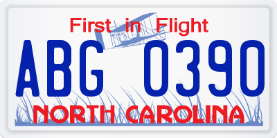 NC license plate ABG0390