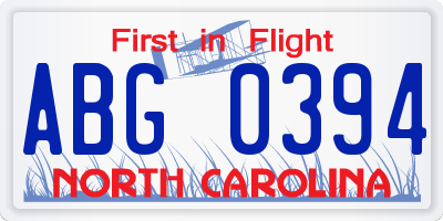 NC license plate ABG0394