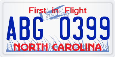 NC license plate ABG0399