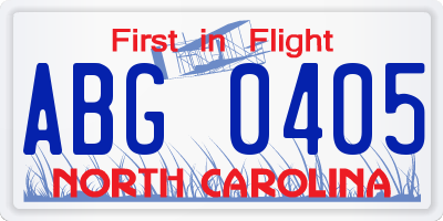 NC license plate ABG0405