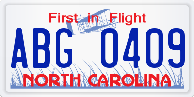 NC license plate ABG0409