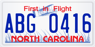 NC license plate ABG0416