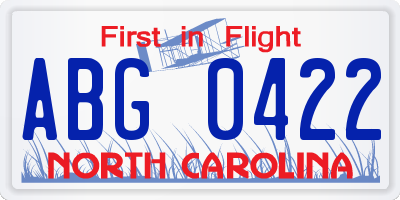 NC license plate ABG0422