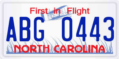 NC license plate ABG0443