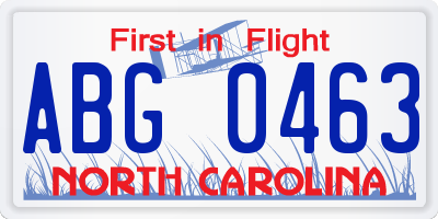 NC license plate ABG0463
