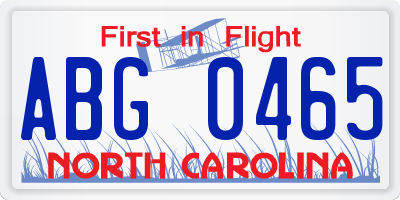 NC license plate ABG0465