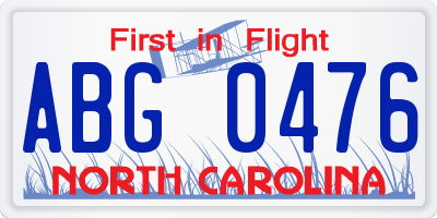 NC license plate ABG0476