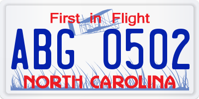 NC license plate ABG0502
