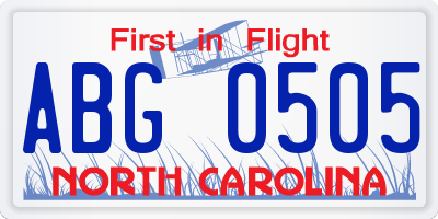 NC license plate ABG0505