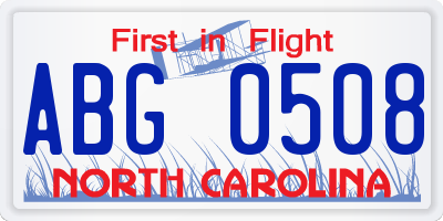 NC license plate ABG0508