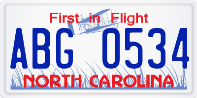 NC license plate ABG0534