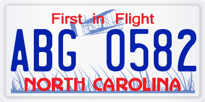 NC license plate ABG0582