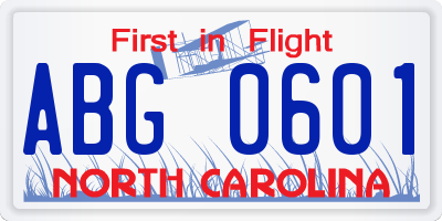 NC license plate ABG0601