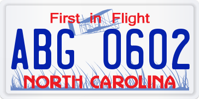 NC license plate ABG0602