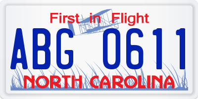 NC license plate ABG0611