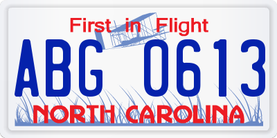 NC license plate ABG0613