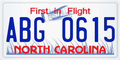 NC license plate ABG0615