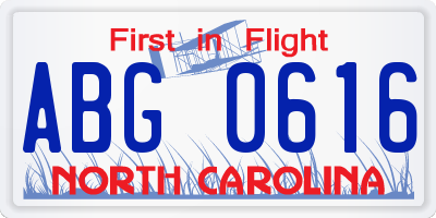 NC license plate ABG0616
