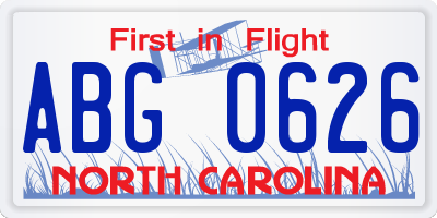 NC license plate ABG0626