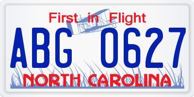 NC license plate ABG0627