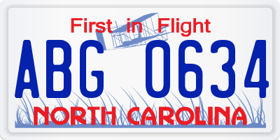 NC license plate ABG0634